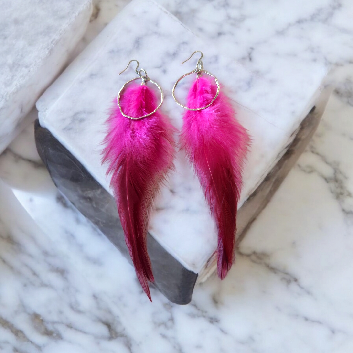 Bright Pink Feathers with Accent Hoop