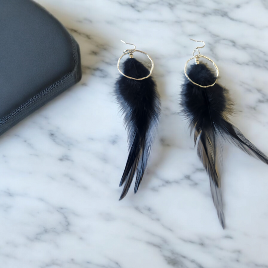 Black Feathers with Accent Hoop
