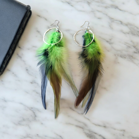 Green and Black Feathers with Accent Hoop