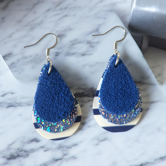 Blue and striped triple teardrops