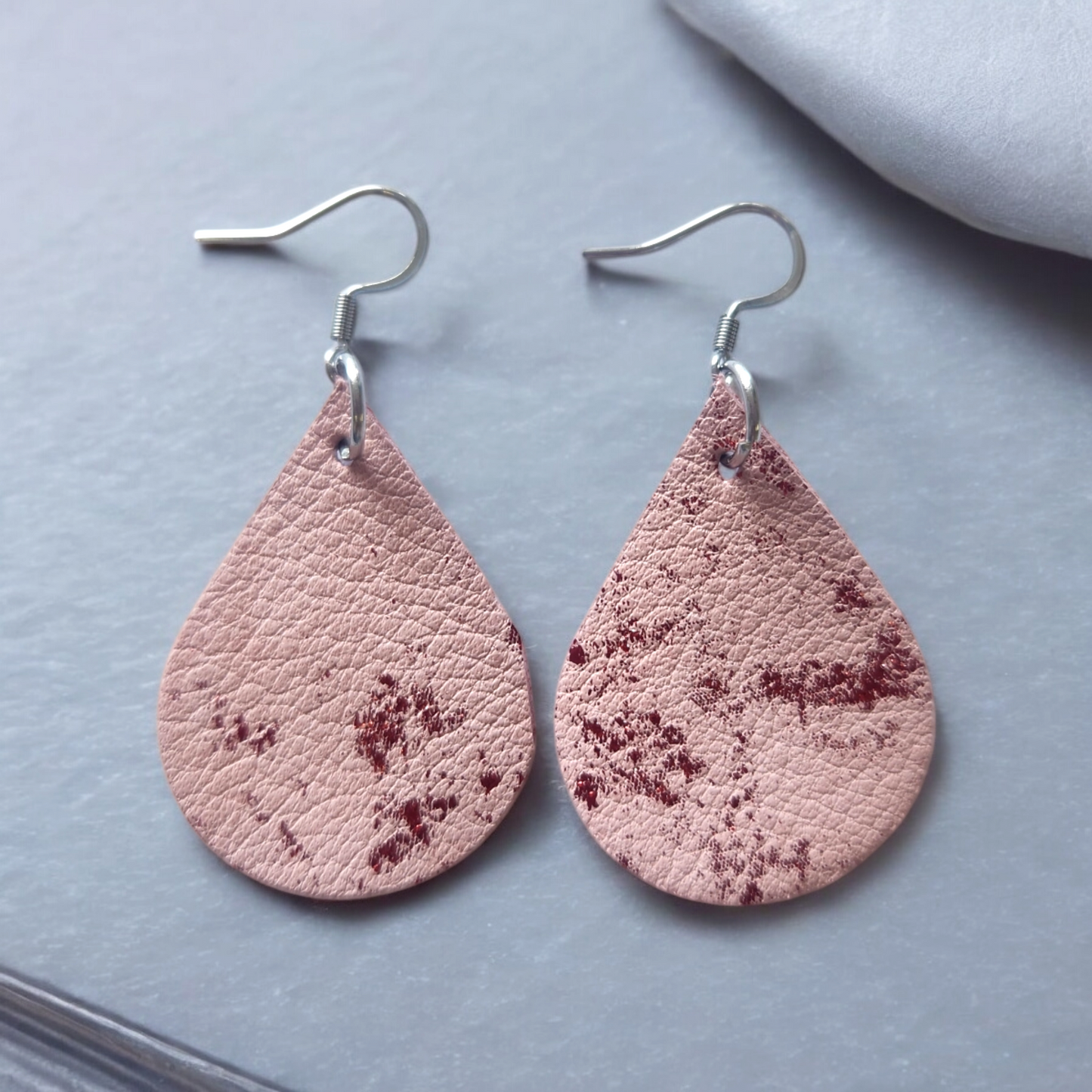 Pink and red speckled teardrops