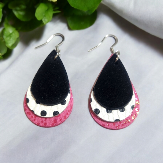 Black/Spotted and Pink Stacked Teardrops