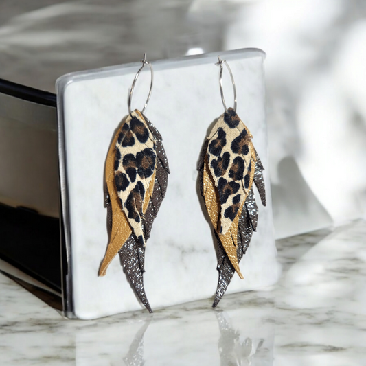 Leopard/Tan and Brown stacked Feathers