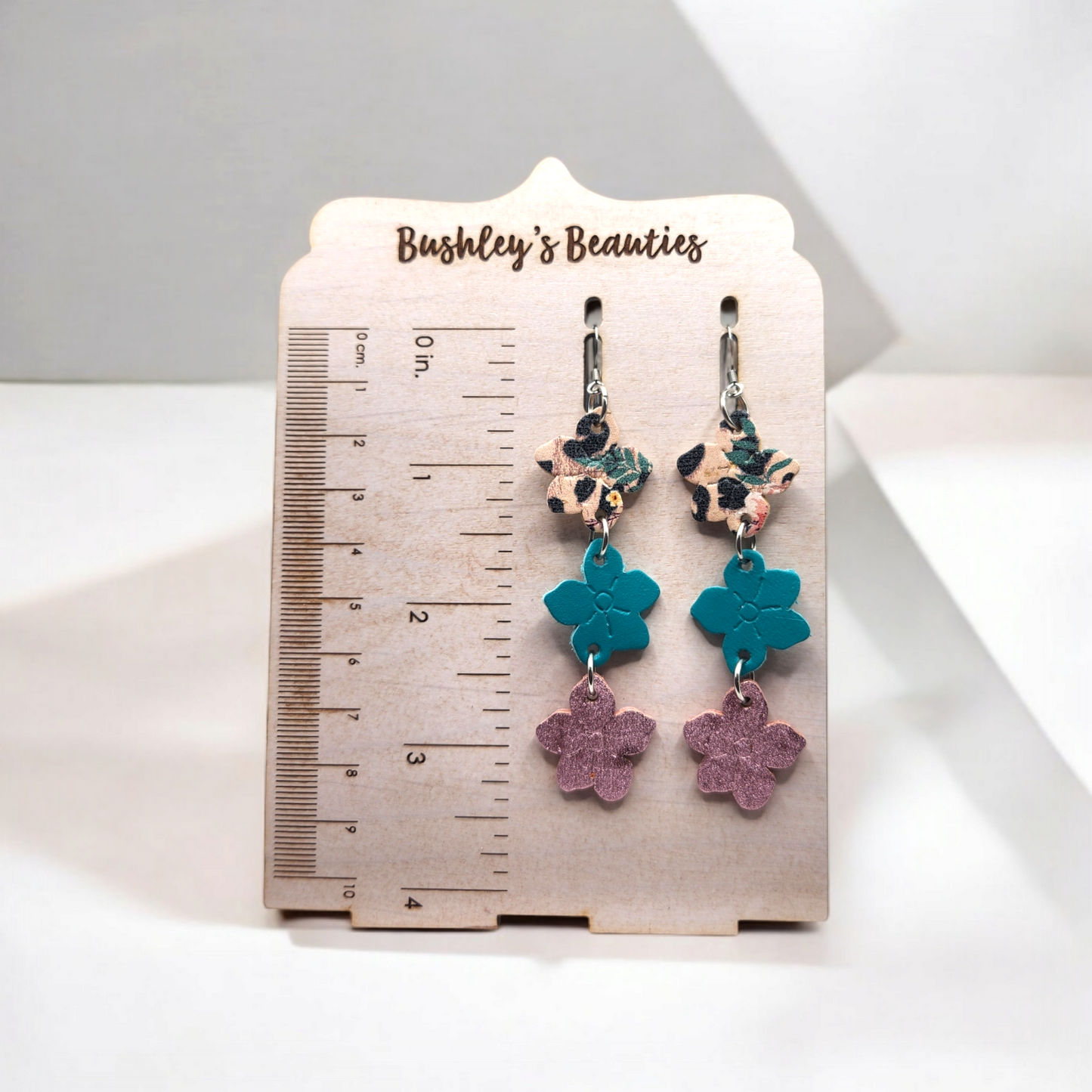 Embossed stacked Flowers Teal and Shimmery Pink