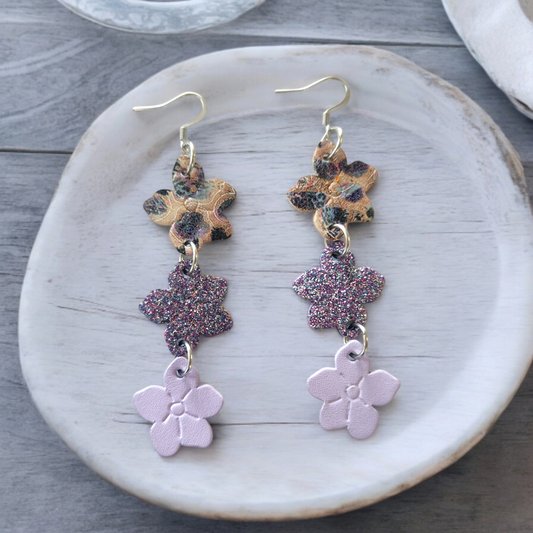 Embossed stacked flowers Purple