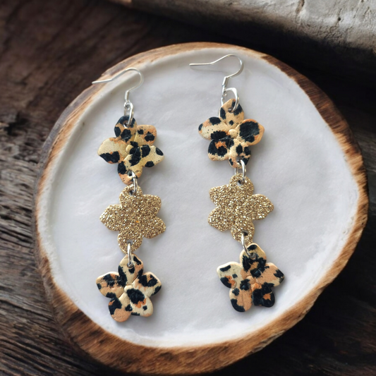 Embossed stacked Flowers orange leopard and Gold