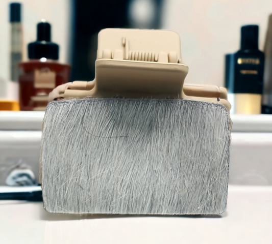 White leather on light cream hair clip (SMALL 2")