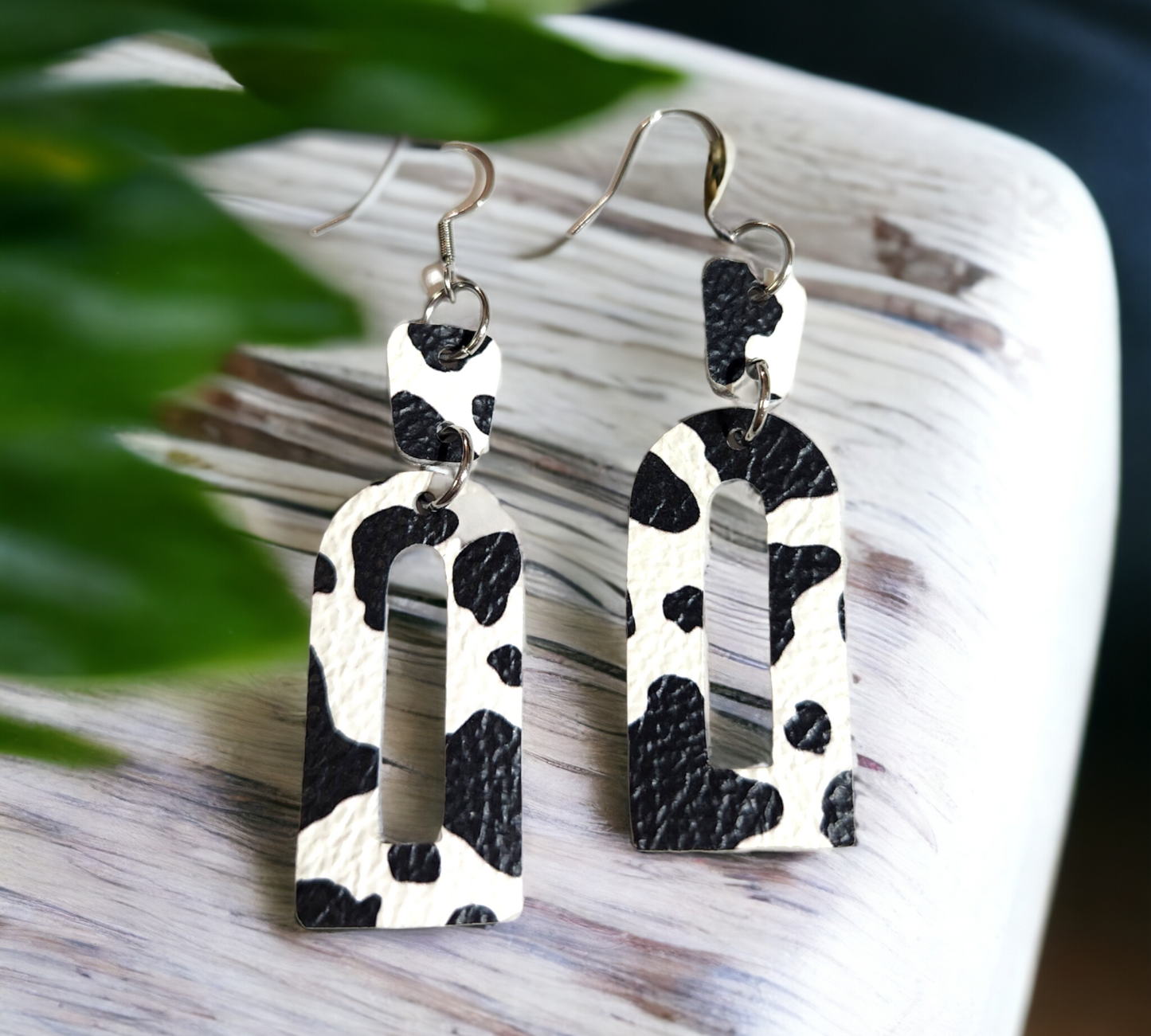 Cow Print Geo Dangles