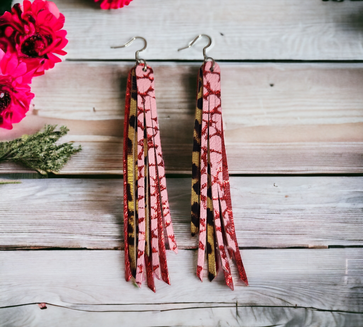 Pink/Leopard and Red Fringe