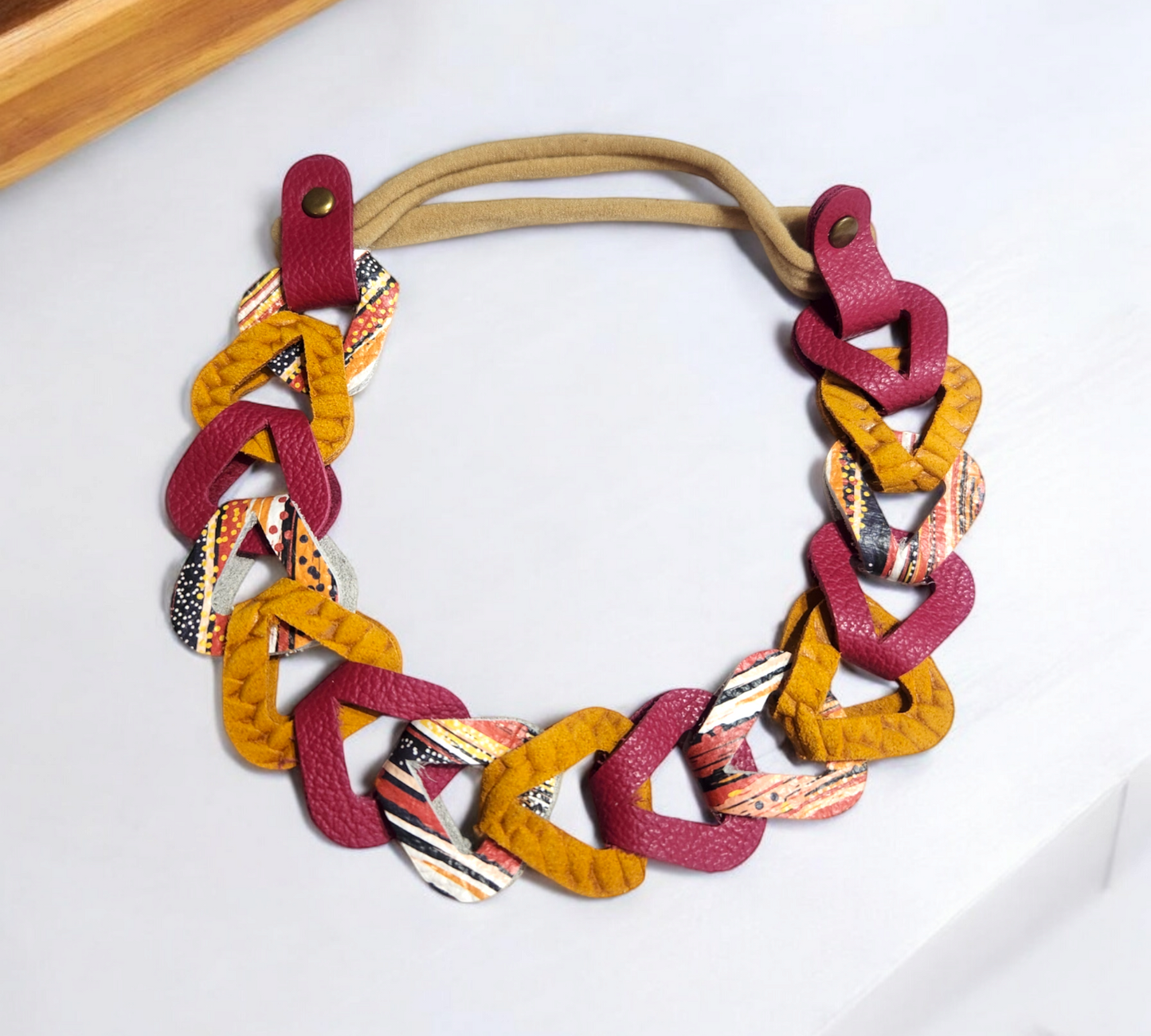 Burgundy and Orange Patterned Headband