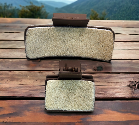 Light tan leather on dark brown clips