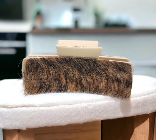 Dark brown/tan leather on cream colored clips