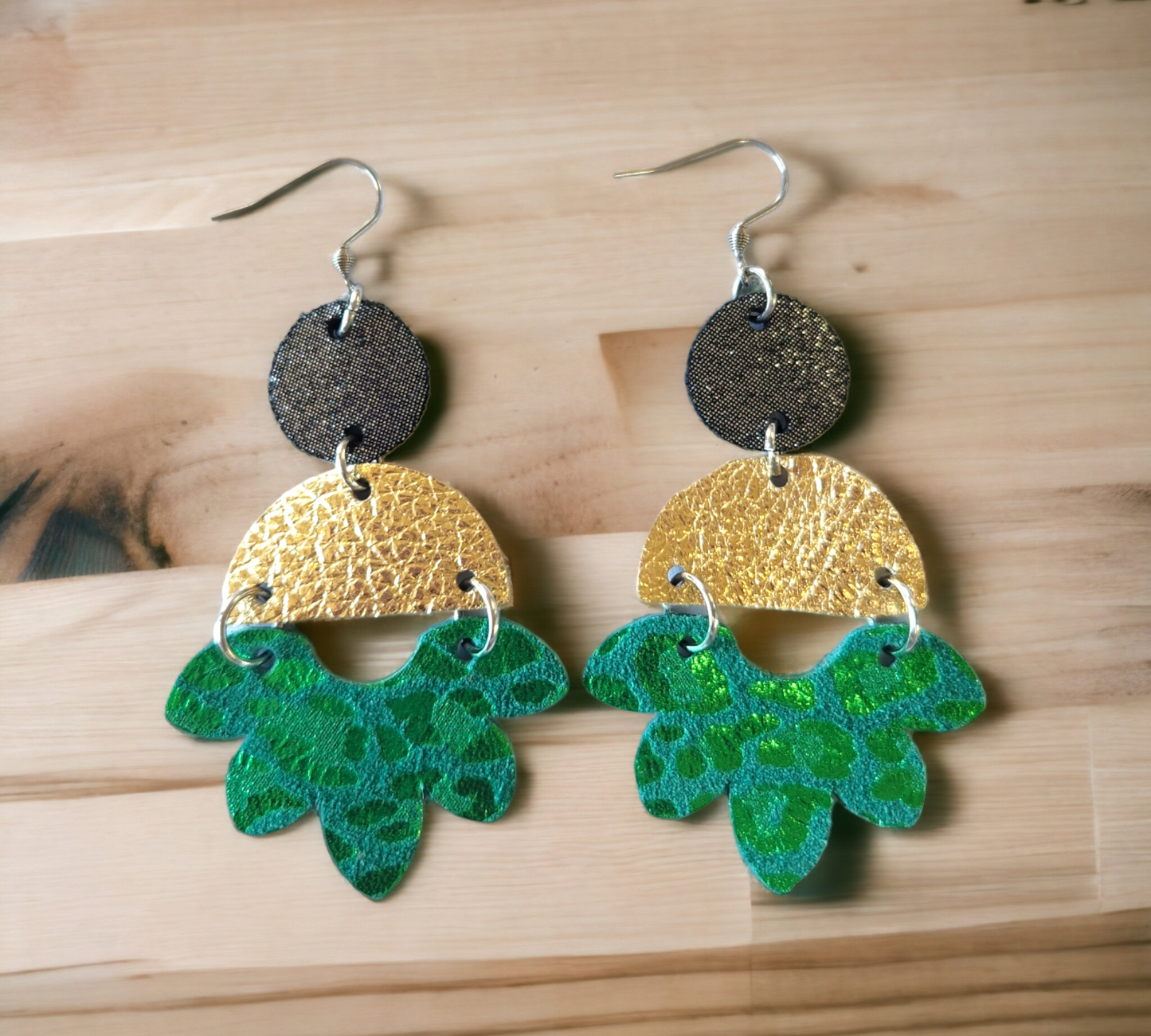 Black/Gold and Green Petal Dangles