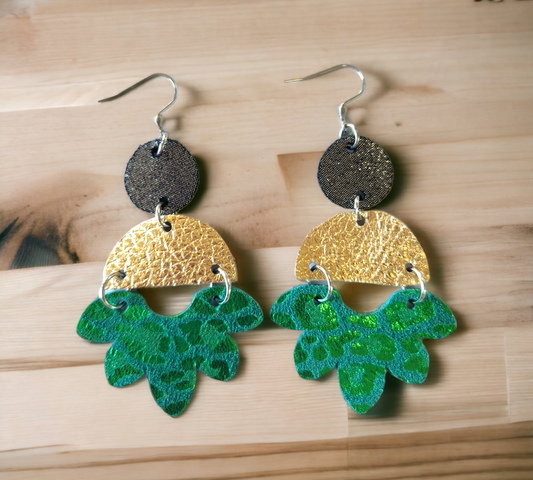 Black/Gold and Green Petal Dangles