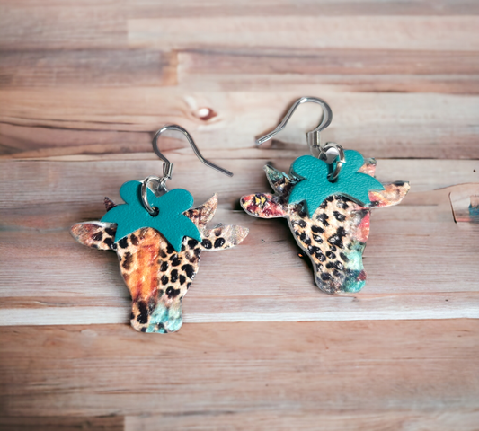 Boho cows with Teal Bows
