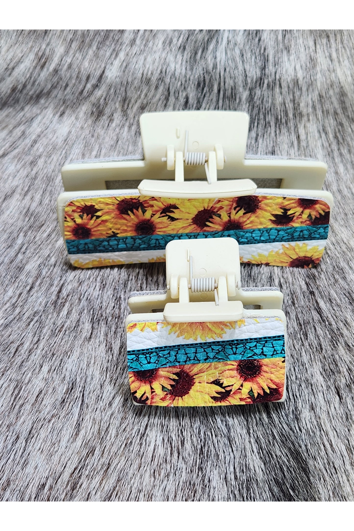 Sunflowers and Teal Hair Clips