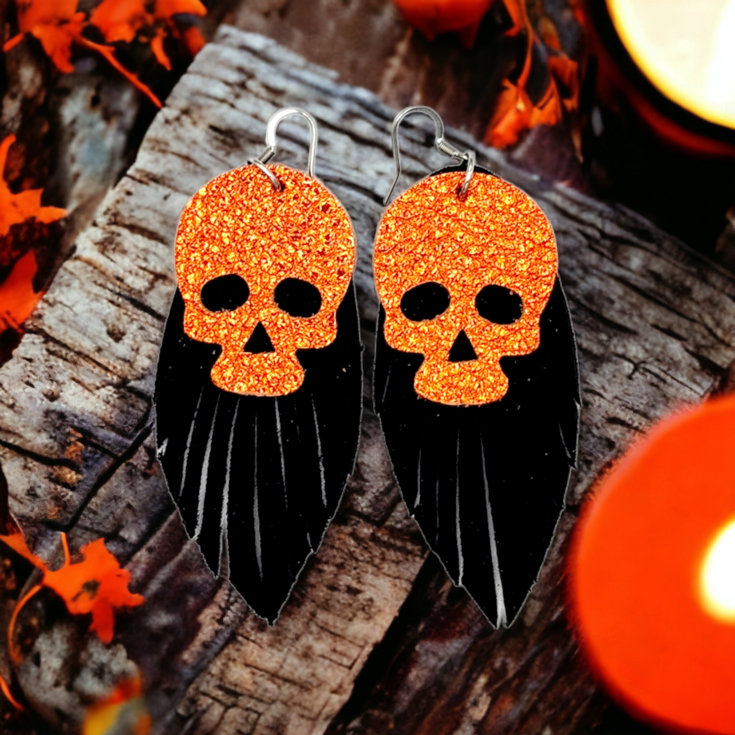 Orange Skulls with Black Fringe