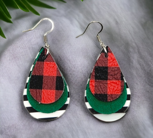 Red Plaid/Green and Striped Teardrops