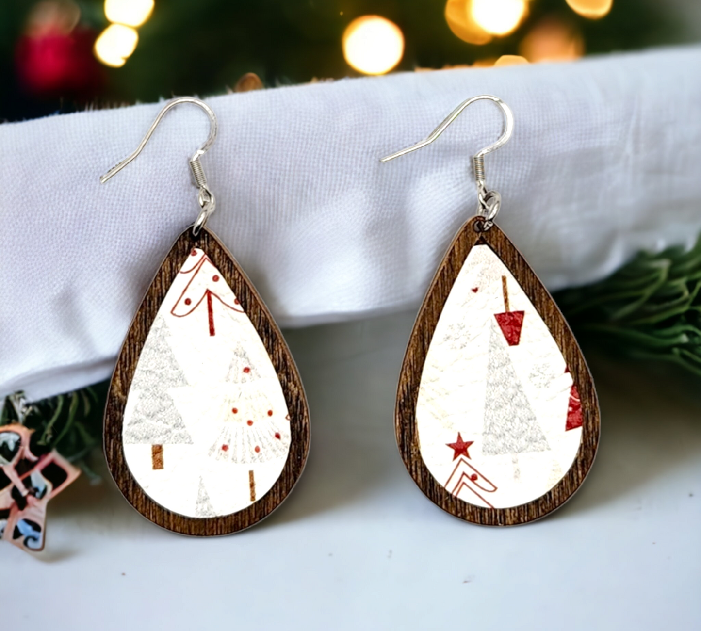 Wooden Teardrop with Christmas Trees