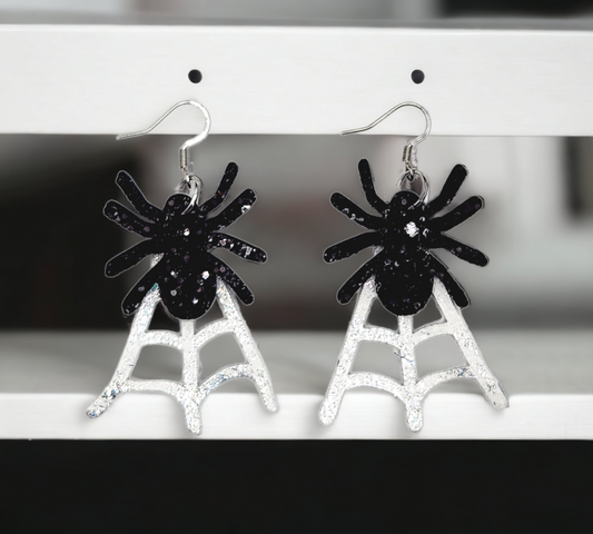 Black Spider with web Earrings