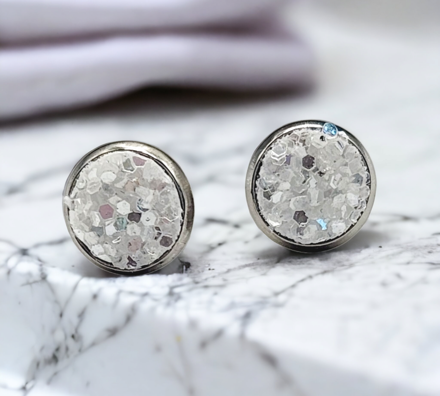 White Glitter Studs