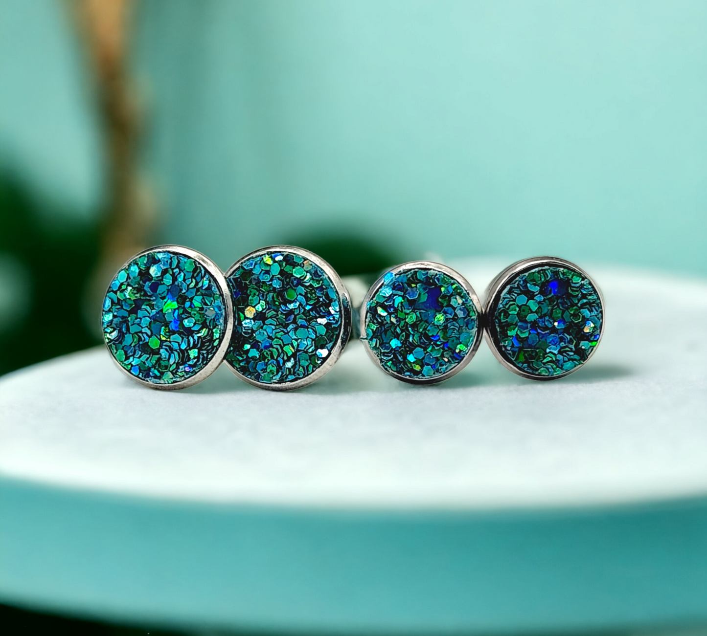 Shimmery Teal Blue Studs