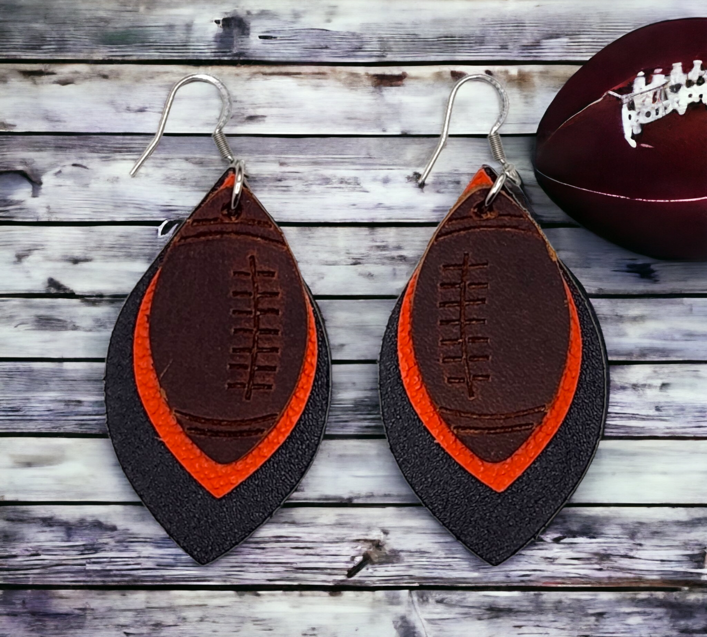 Orange and Black Football Earrings