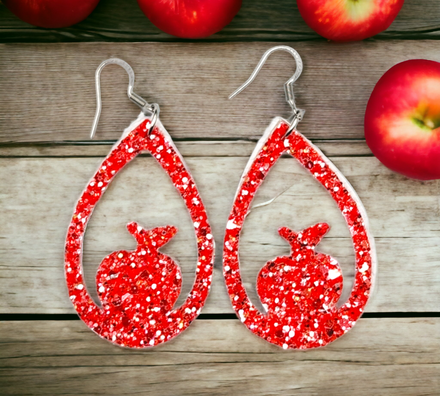 Red Glitter Apple Cutout Earrings
