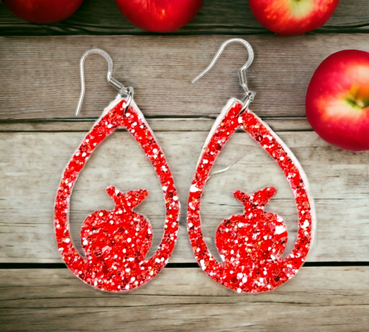 Red Glitter Apple Cutout Earrings