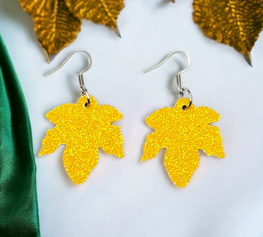 Yellow Glitter Maple Leaves