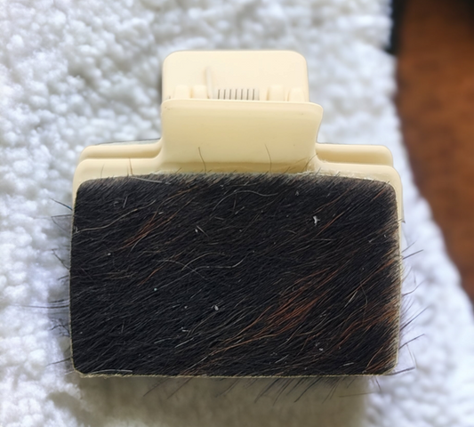 Black leather on cream hair clip (SMALL 2")