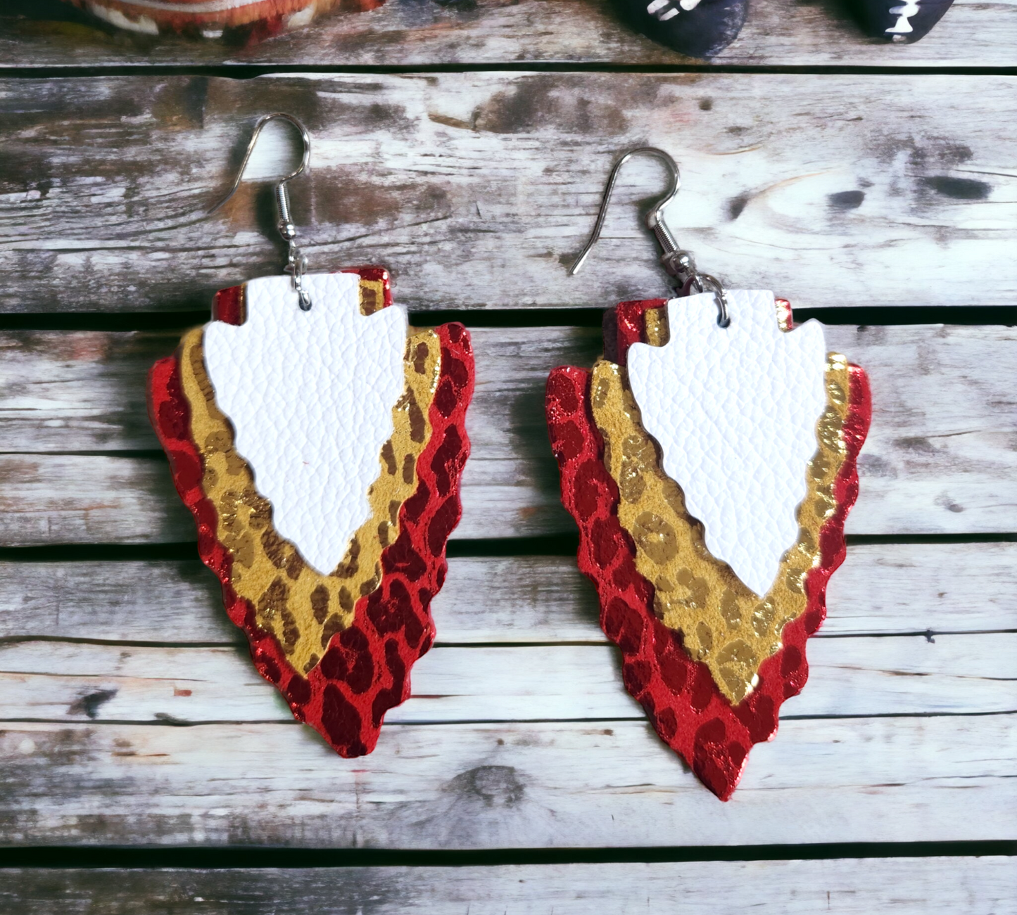 White, Gold and Red Stacked Teardrops