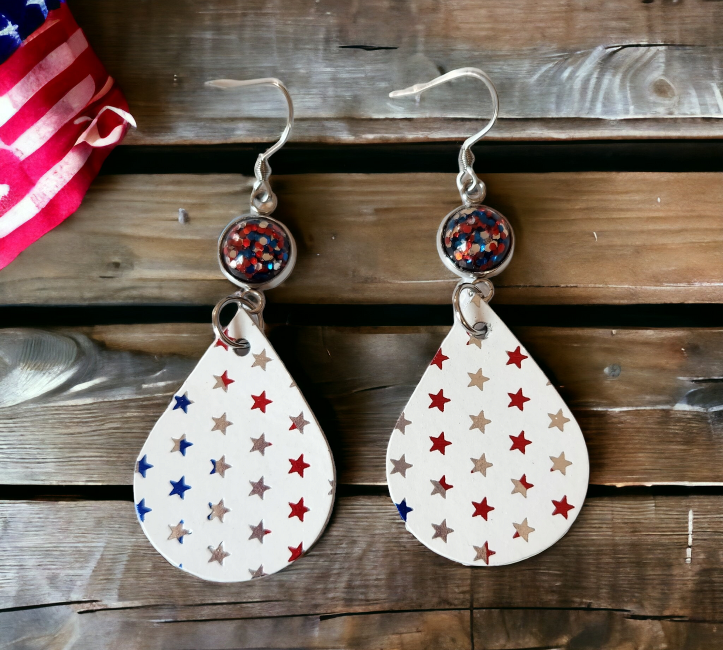 4th of July stars teardrops with druzy