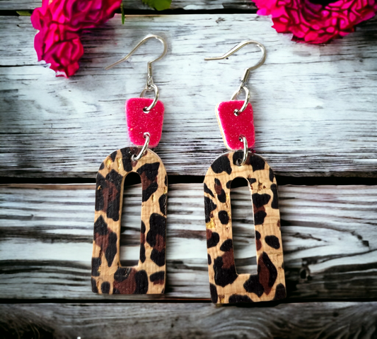Hot Pink and Leopard Geo Dangles