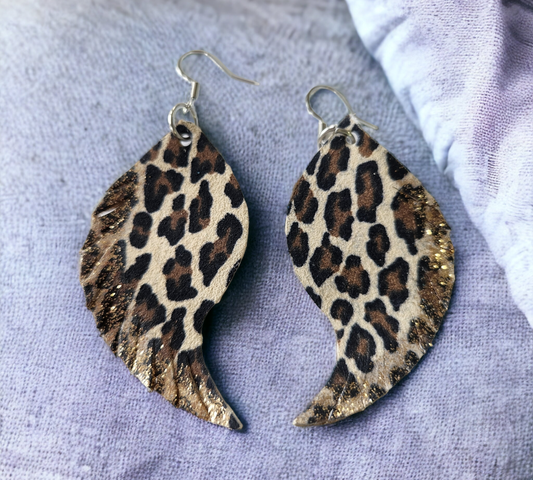Leopard Angel Wings with gold glitter accent