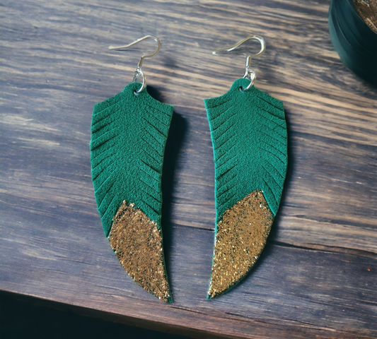 Green Western Fringe with gold accented tips