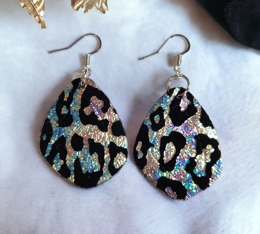 Rainbow Leopard Embossed Dangle