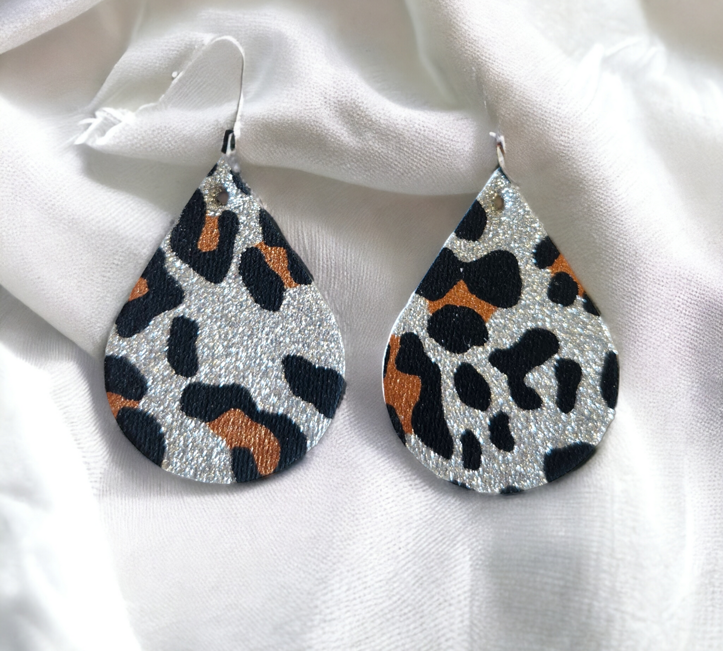 Silver and Brown Leopard Teardrops
