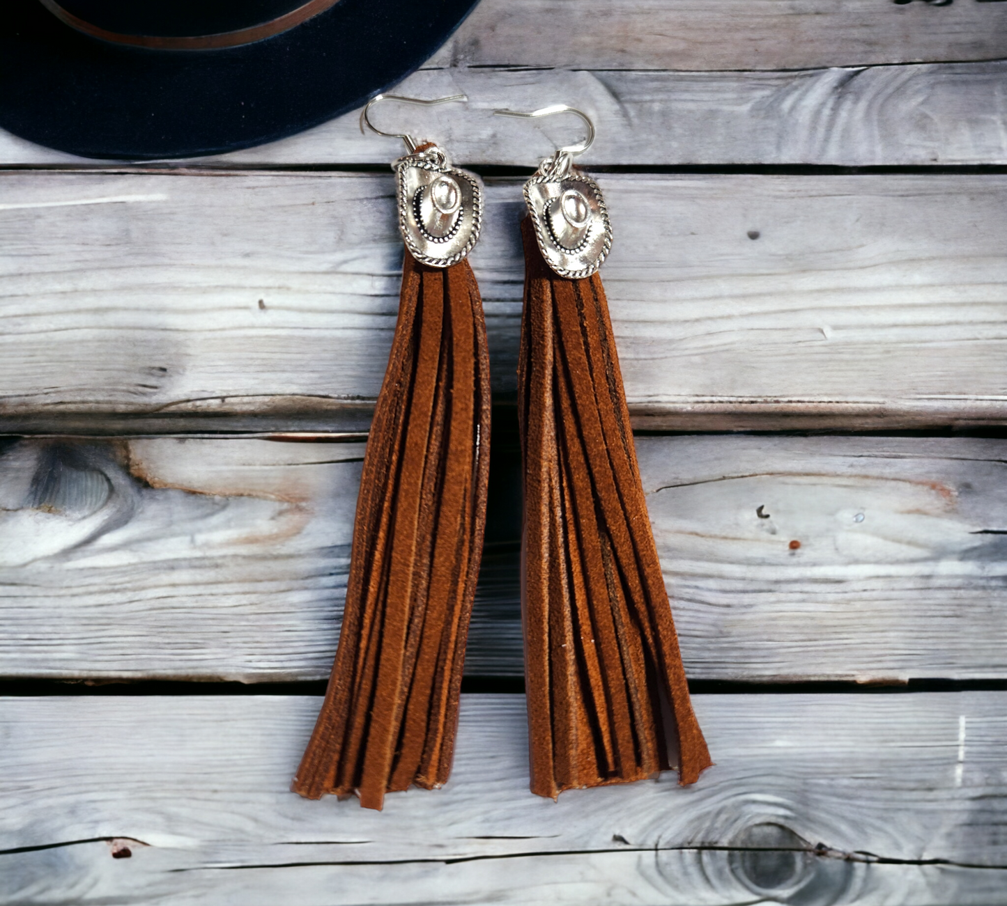 Rust Colored Fringe with Metal cowboy hat charm