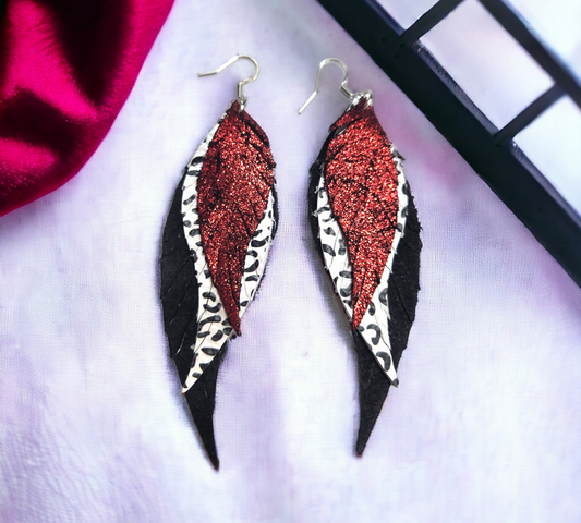 Red, Leopard and Black Stacked Feathers