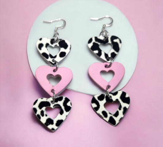 White Leopard and Pink stacked hearts