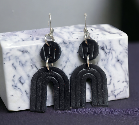 Black Embossed Arch Earrings