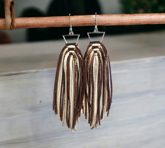 Metallic Bronze and Beige Fringe on Triangle Bezel