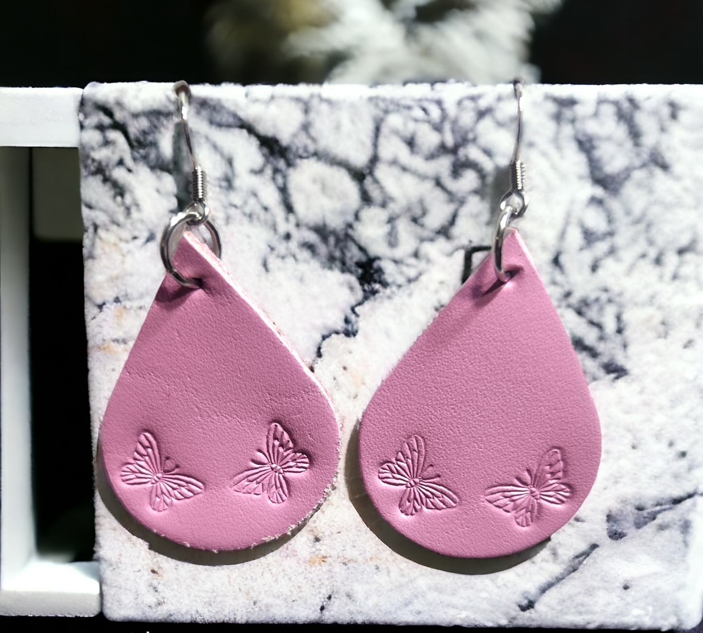 Butterfly stamped teardrop earrings