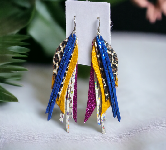 Colorful stacked feather earrings