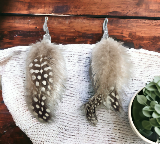 White Jessica Fringe with genuine black and white spotted feathers