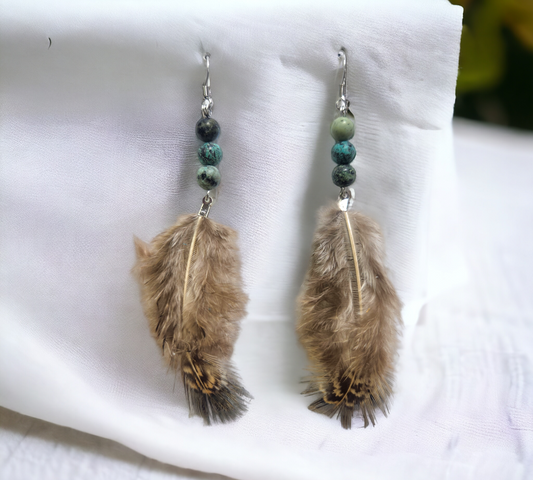 Genuine grey feathers accented with beads