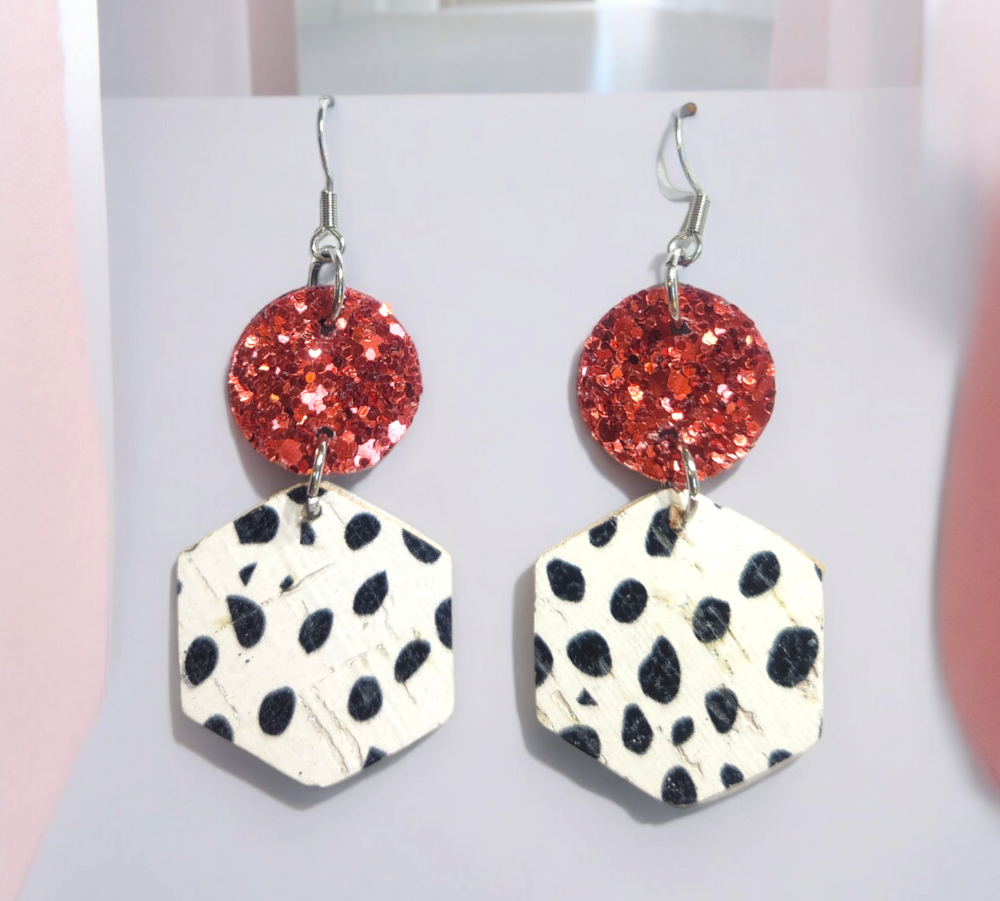 Red Glitter and Dalmatian Earrings