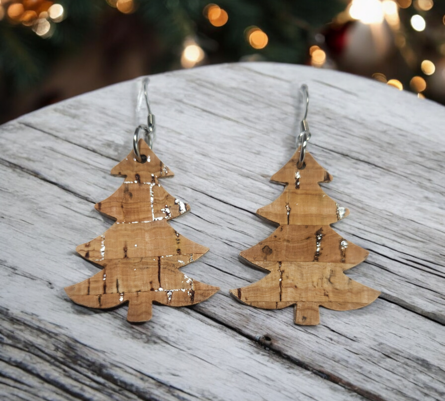 Natural cork Christmas Trees with Silver Speckles