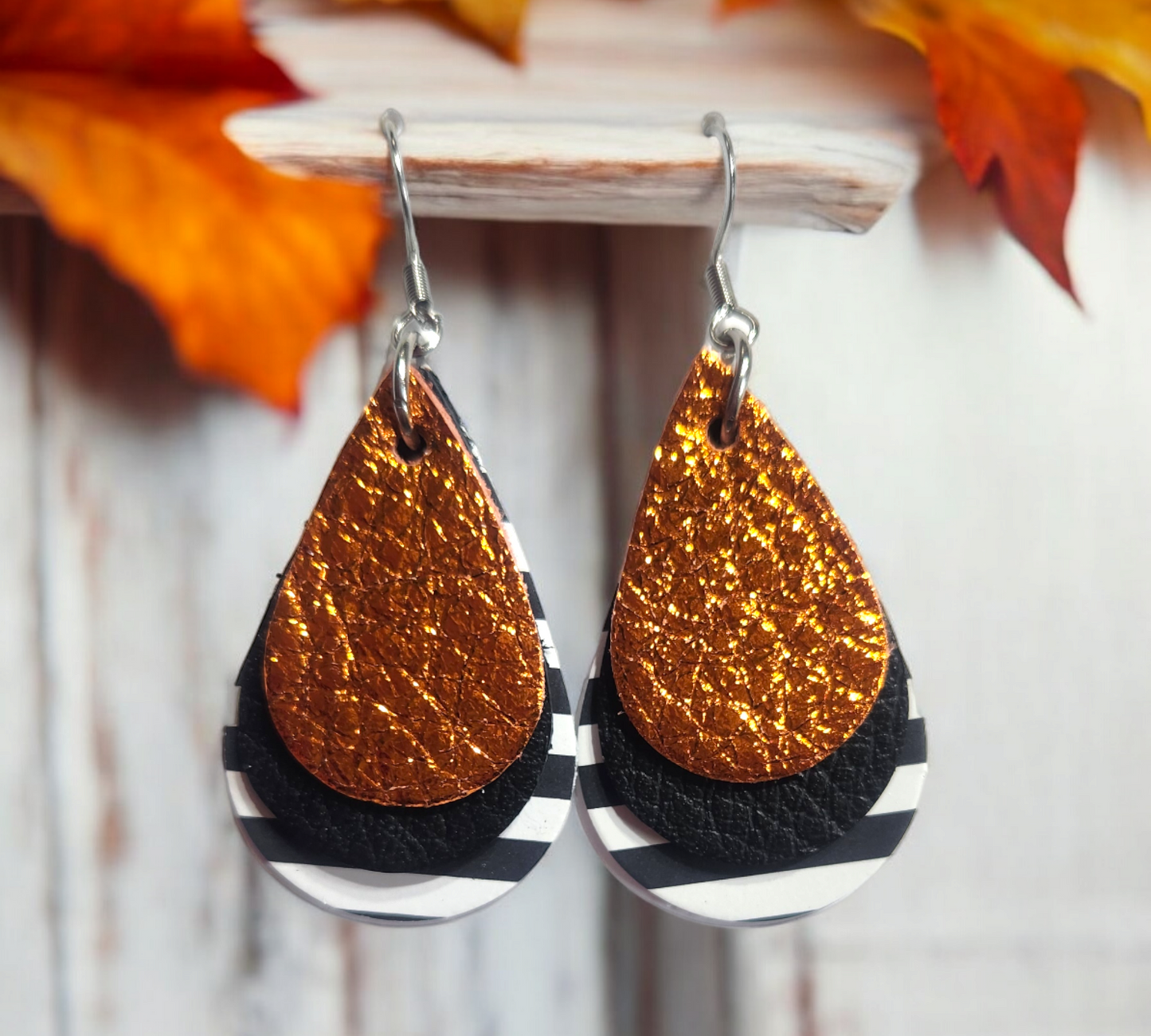 Orange/Black and Striped Stacked Teardrops